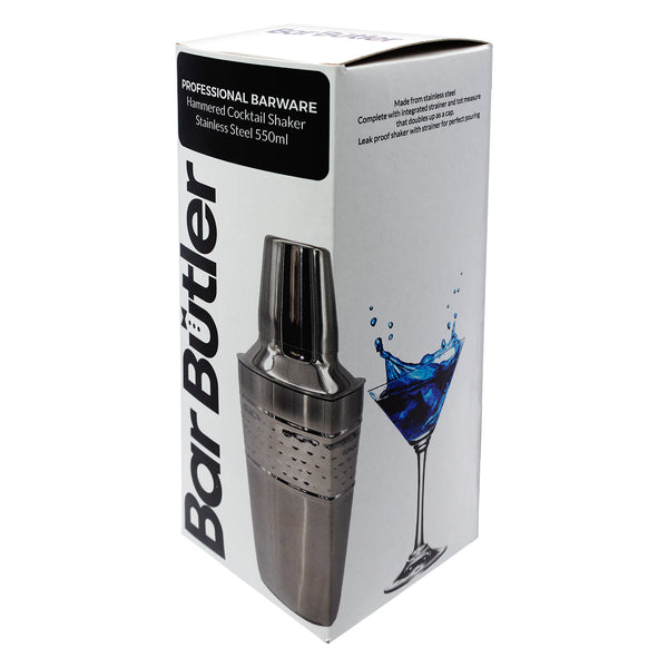 BAR BUTLER COCKTAIL SHAKER HAMMERED ST STEEL, 550ML (85MM DIAX220MM)