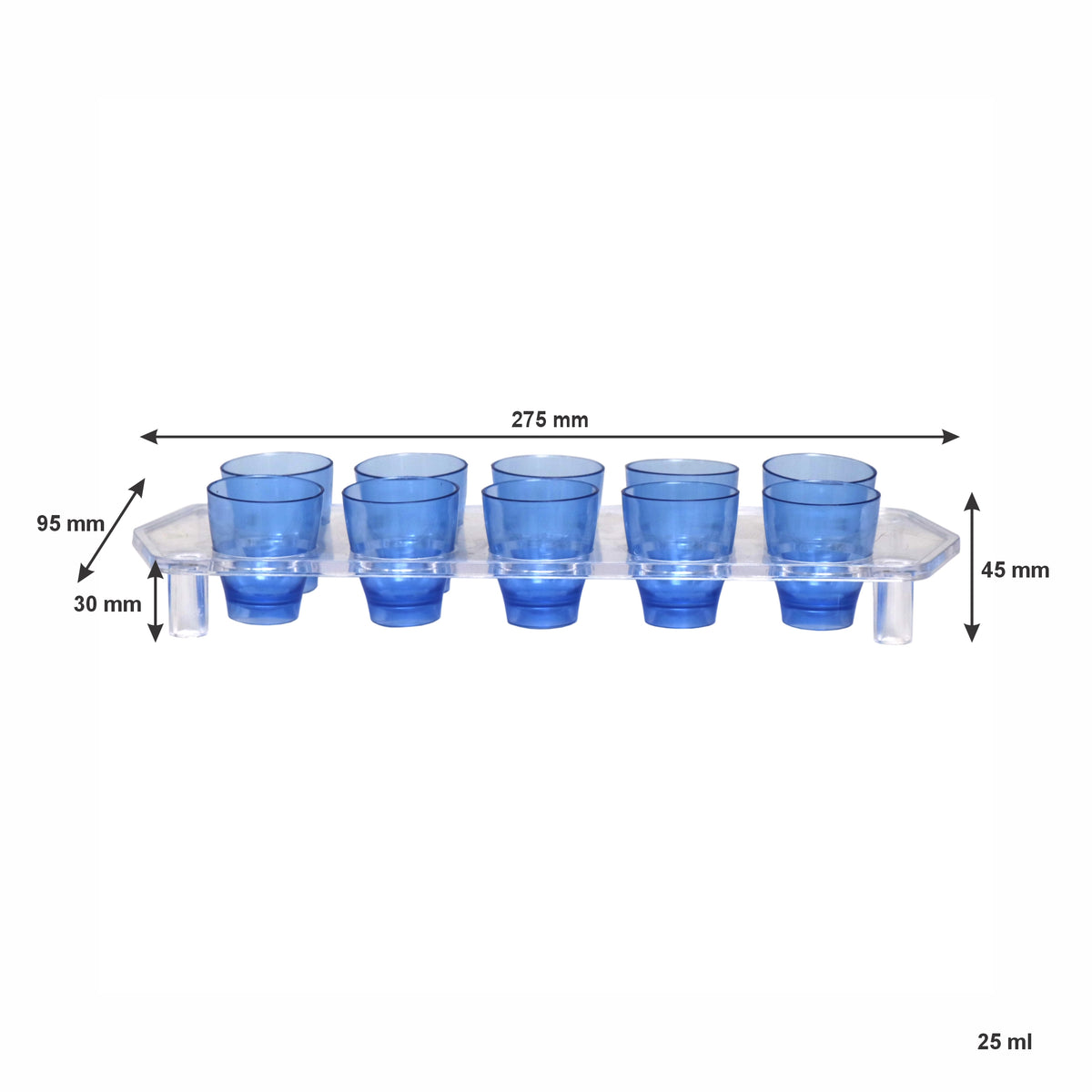 BAR BUTLER 10 COLOURED PLASTIC SHOT GLASSES 25ML ON A TRAY 11PCS SET, (1 COLOUR PER TRAY)
