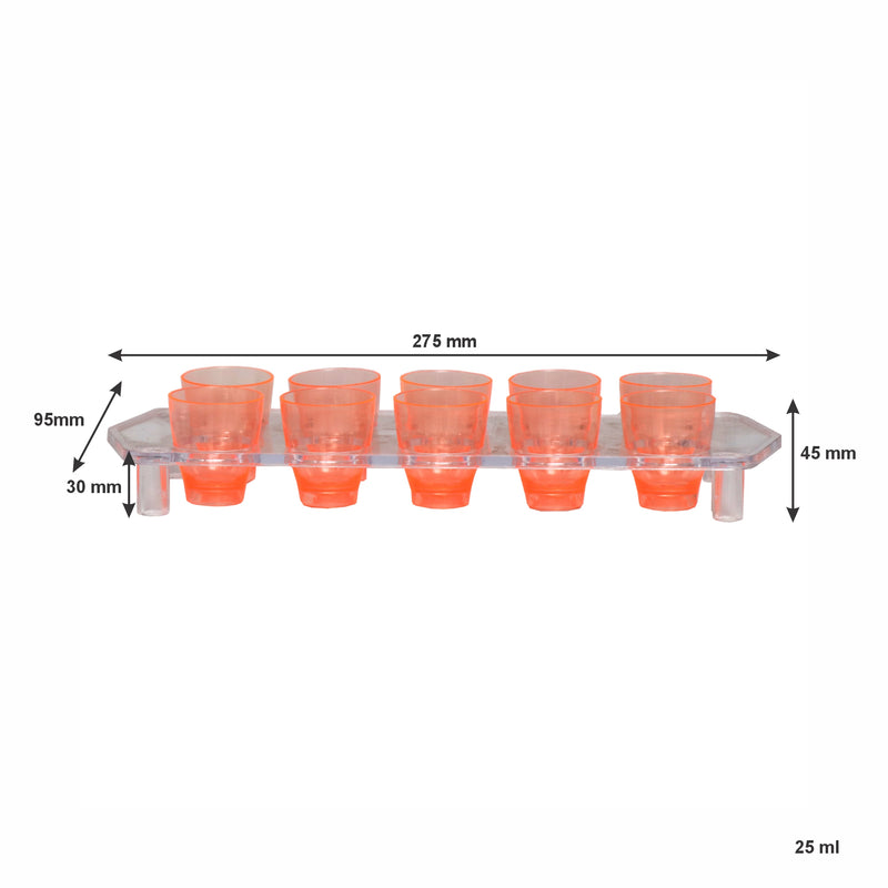 BAR BUTLER COLOURED PLASTIC SHOT GLASSES 10 ON TRAY (1 COLOUR PER TRAY), 25ML (275X95X45MM)