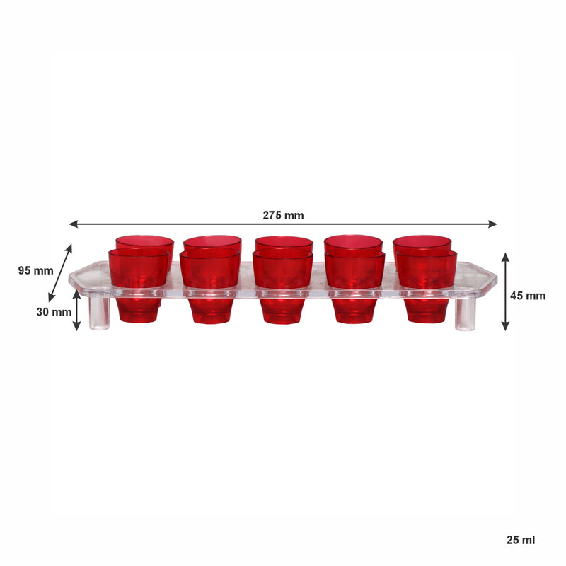 BAR BUTLER COLOURED PLASTIC SHOT GLASSES 10 ON TRAY (1 COLOUR PER TRAY), 25ML (275X95X45MM)