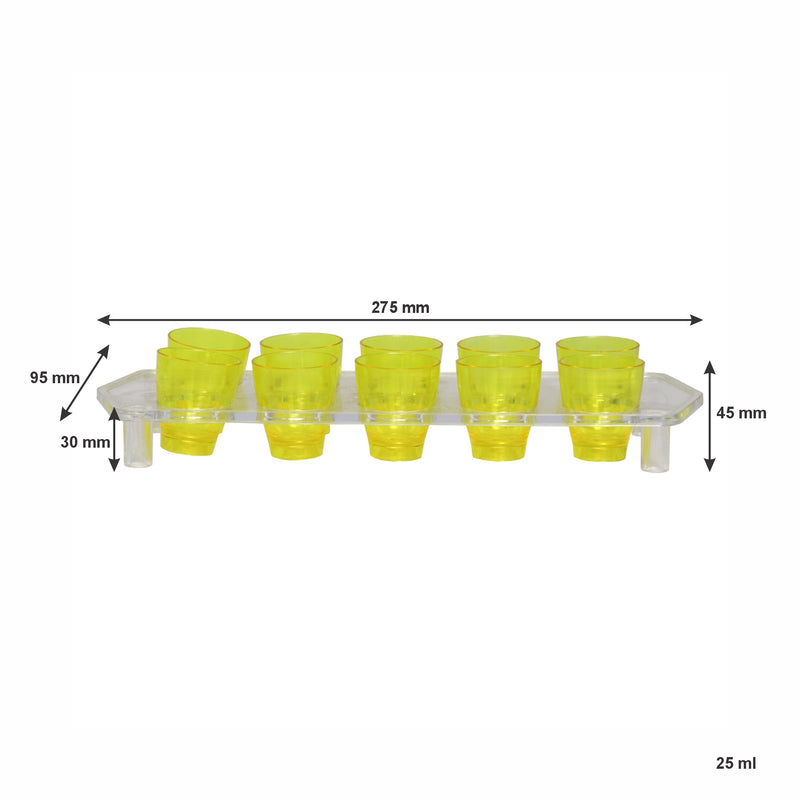 BAR BUTLER COLOURED PLASTIC SHOT GLASSES 10 ON TRAY (1 COLOUR PER TRAY), 25ML (275X95X45MM)