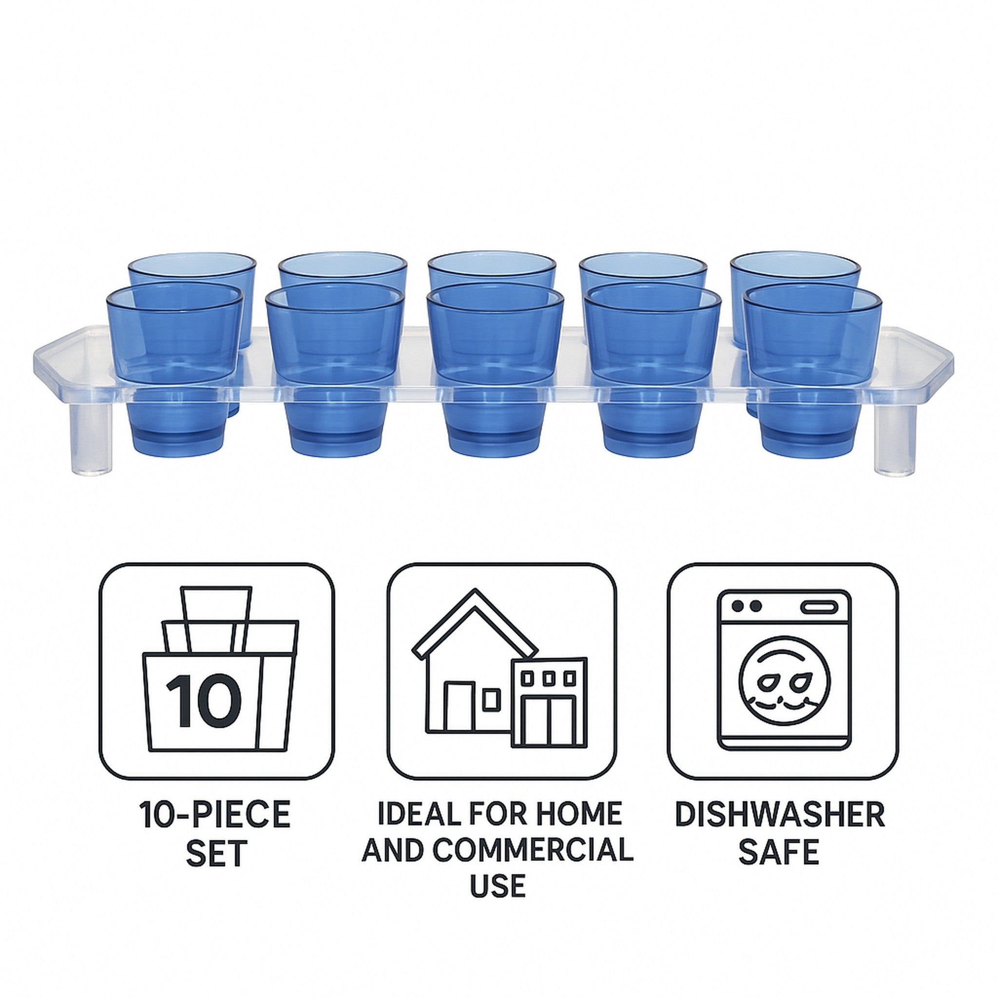 BAR BUTLER 10 COLOURED PLASTIC SHOT GLASSES 25ML ON A TRAY 11PCS SET, (1 COLOUR PER TRAY)
