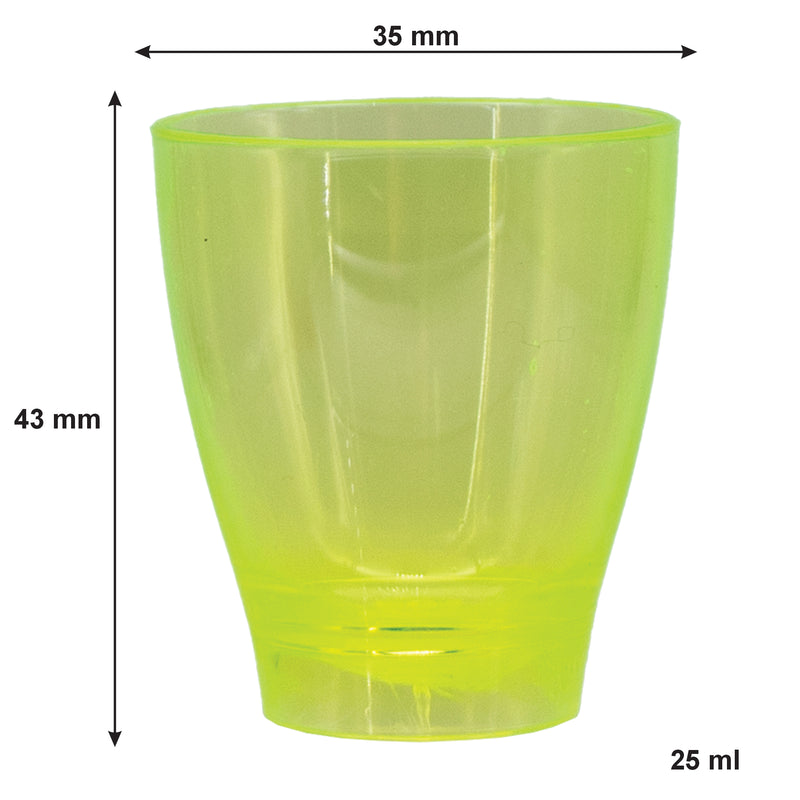 BAR BUTLER COLOURED PLASTIC SHOT GLASSES ON TRAY (1 COLOUR PER TRAY) 10 PACK, 25ML (270X95X45MM)