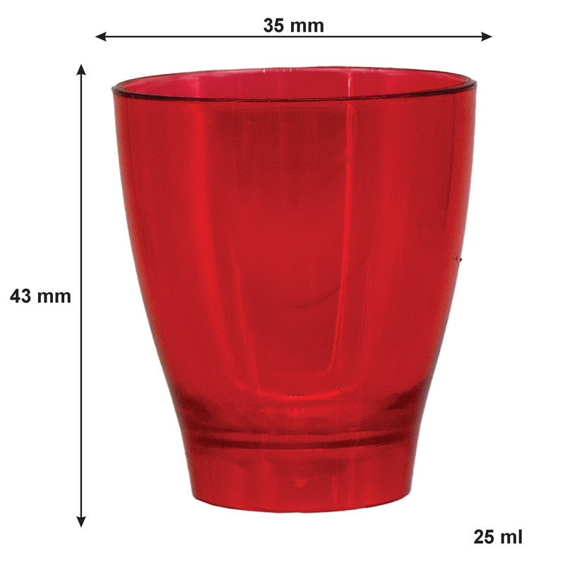 BAR BUTLER COLOURED PLASTIC SHOT GLASSES ON TRAY (1 COLOUR PER TRAY) 10 PACK, 25ML (270X95X45MM)