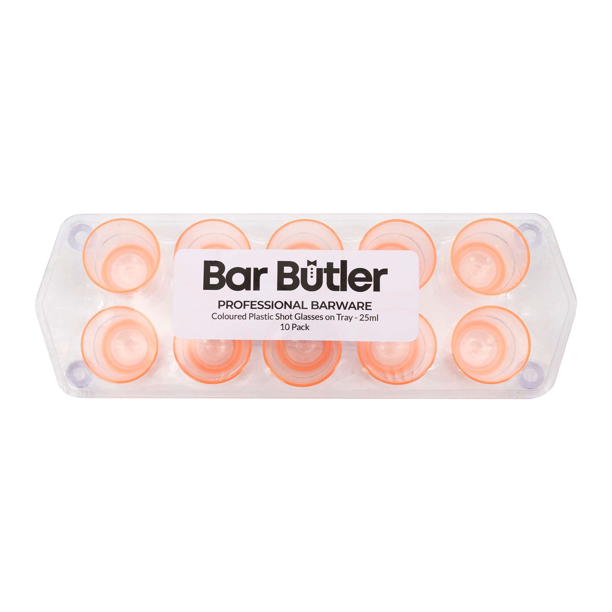 BAR BUTLER 10 COLOURED PLASTIC SHOT GLASSES 25ML ON A TRAY 11PCS SET, (1 COLOUR PER TRAY)