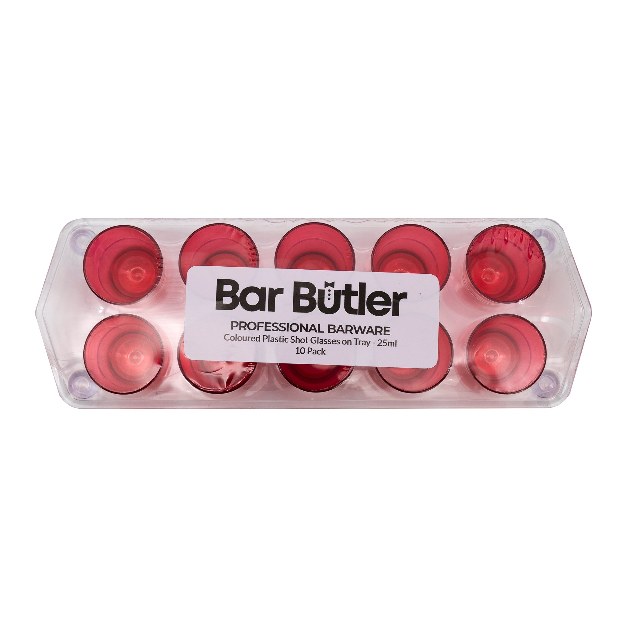 BAR BUTLER 10 COLOURED PLASTIC SHOT GLASSES 25ML ON A TRAY 11PCS SET, (1 COLOUR PER TRAY)