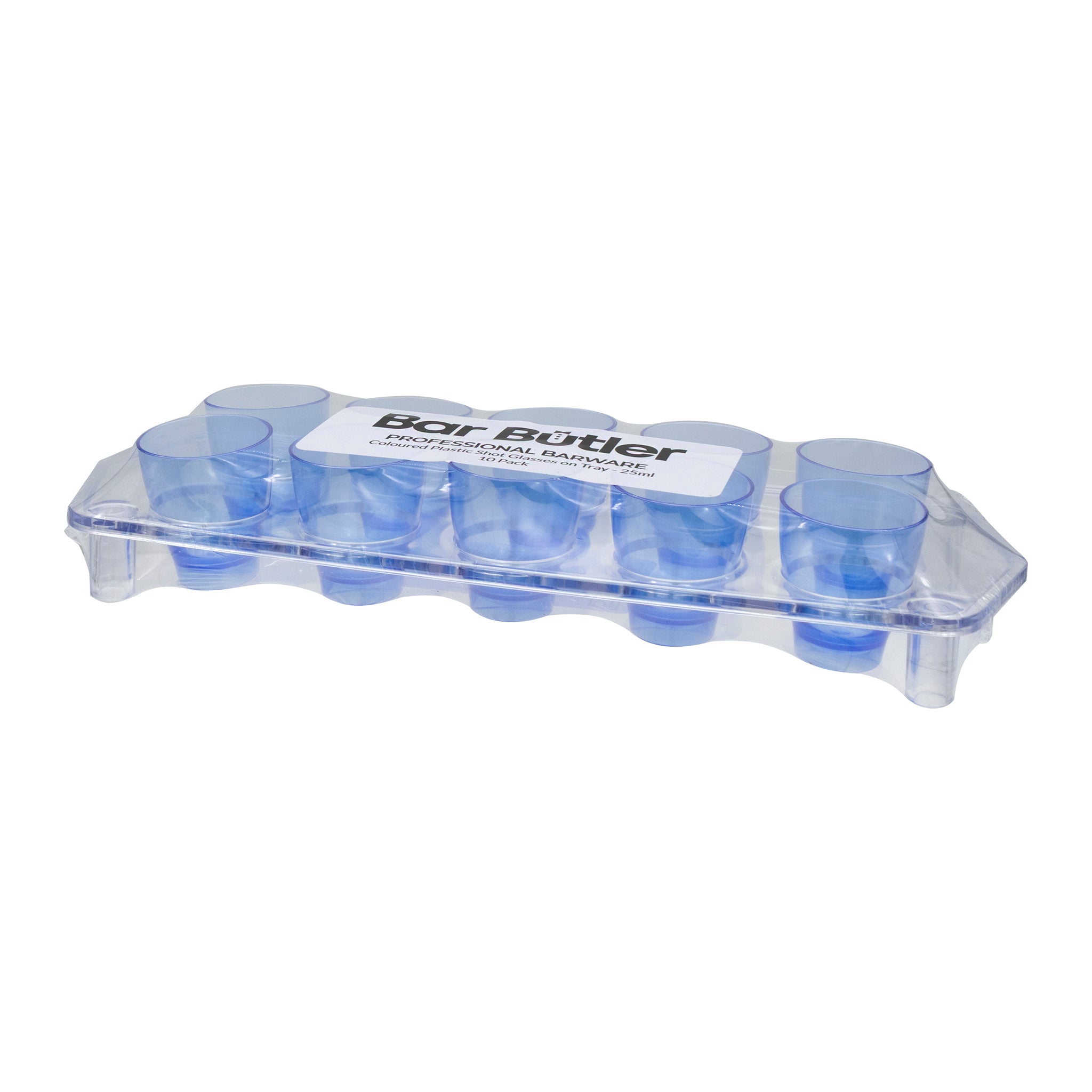 BAR BUTLER 10 COLOURED PLASTIC SHOT GLASSES 25ML ON A TRAY 11PCS SET, (1 COLOUR PER TRAY)