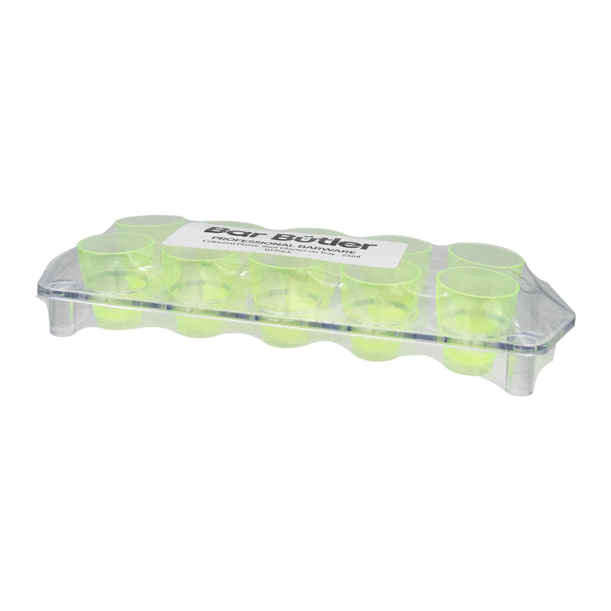 BAR BUTLER 10 COLOURED PLASTIC SHOT GLASSES 25ML ON A TRAY 11PCS SET, (1 COLOUR PER TRAY)