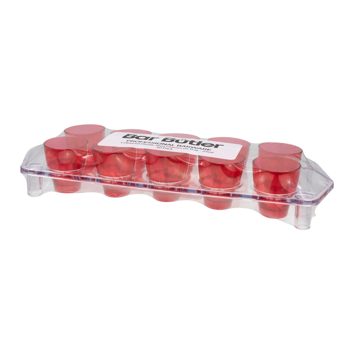 BAR BUTLER 10 COLOURED PLASTIC SHOT GLASSES 25ML ON A TRAY 11PCS SET, (1 COLOUR PER TRAY)