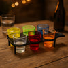 BAR BUTLER 6 ASST. COLOURED PLASTIC SHOT GLASSES ON A BLACK TRAY 7PK, 25ML