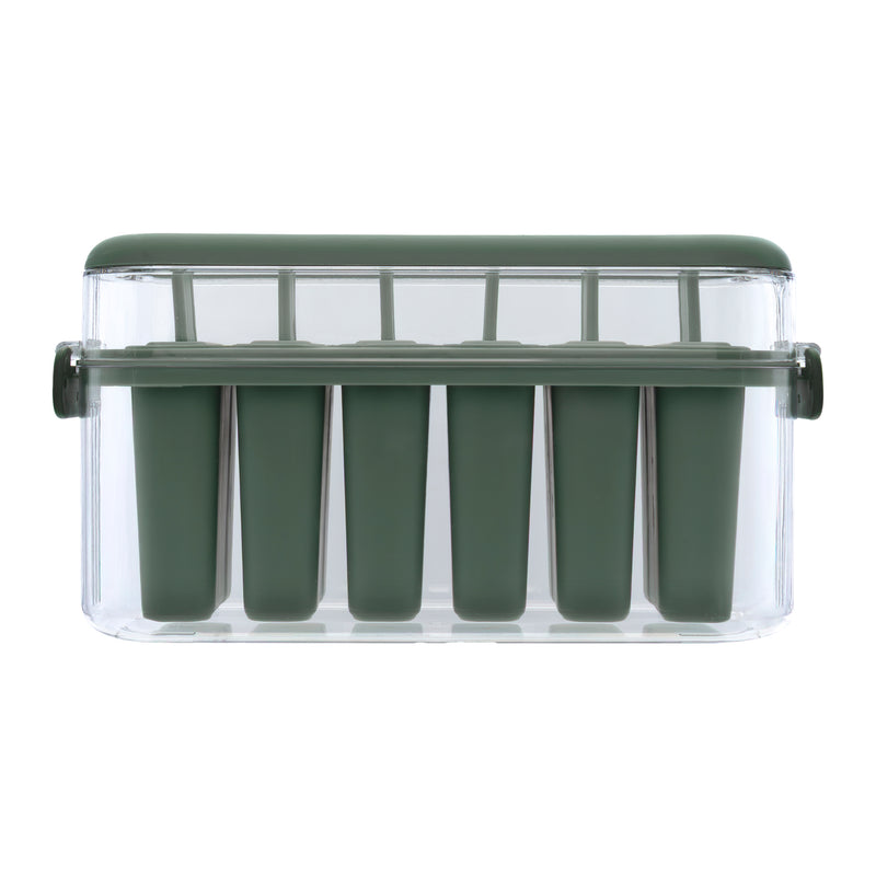 REGENT 6 SAGE ICE LOLLY MOULDS IN A PLASTIC HOLDER WITH HANDLES, 230X77MM