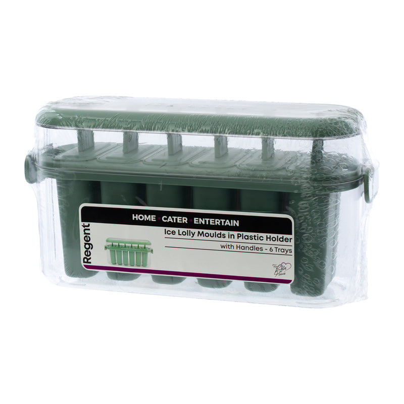 REGENT 6 SAGE ICE LOLLY MOULDS IN A PLASTIC HOLDER WITH HANDLES, 230X77MM