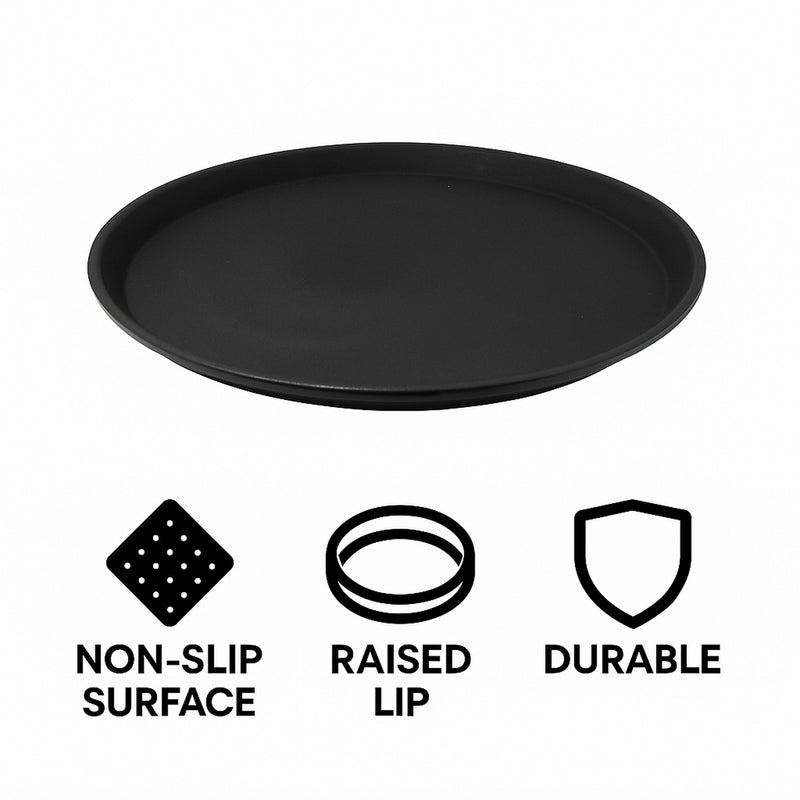 BAR BUTLER BLACK NON-SLIP ROUND TRAY, (355MM DIA)