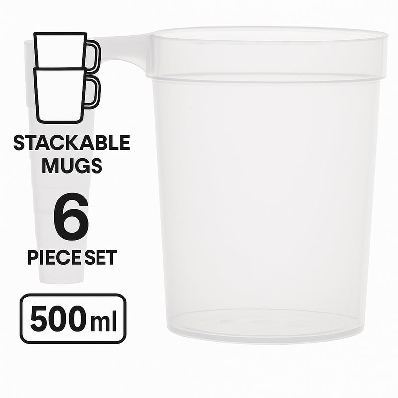 BAR BUTLER STACKING BEER MUG PLASTIC 500ML 6PK, 94MM DIA