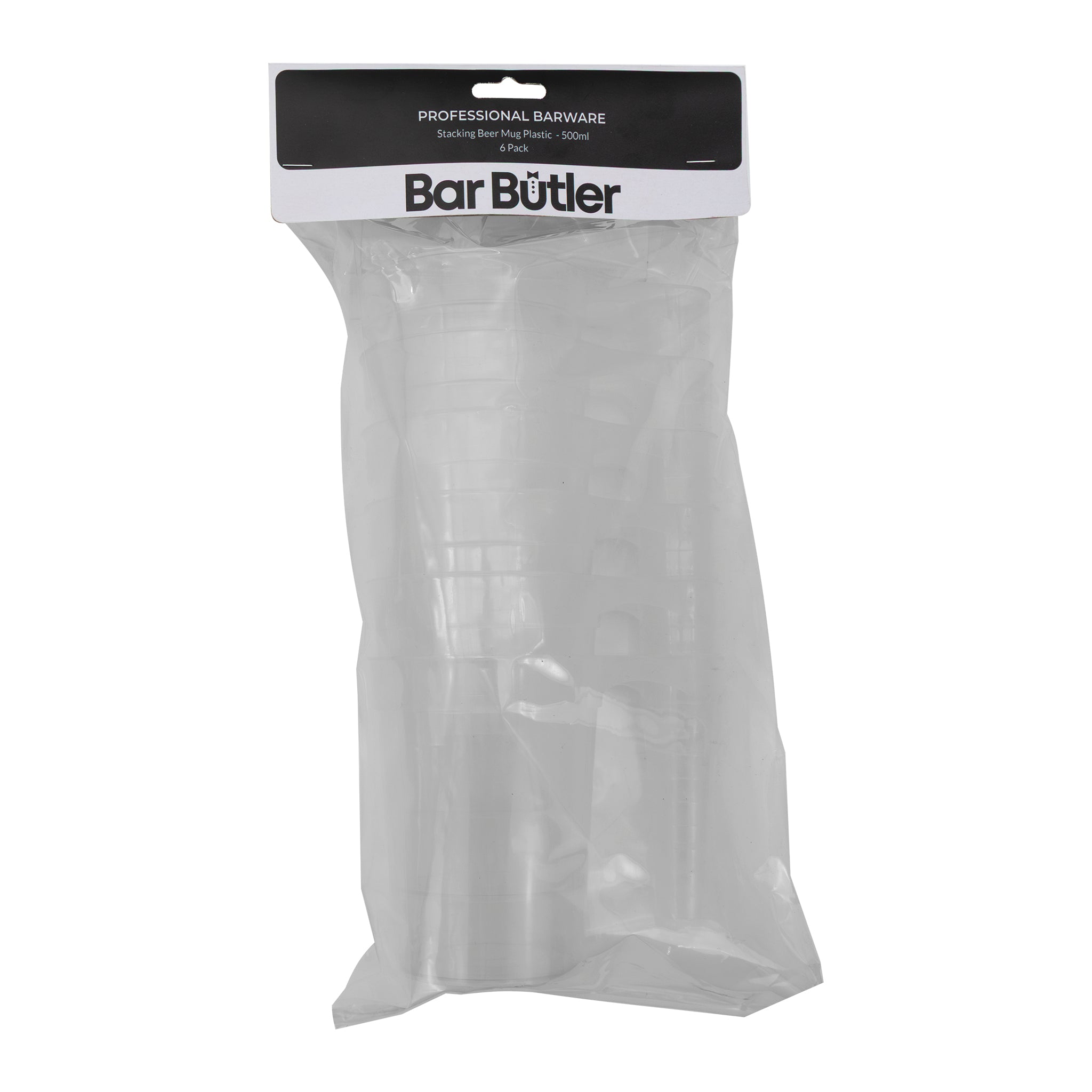 BAR BUTLER STACKING BEER MUG PLASTIC 500ML 6PK, 94MM DIA