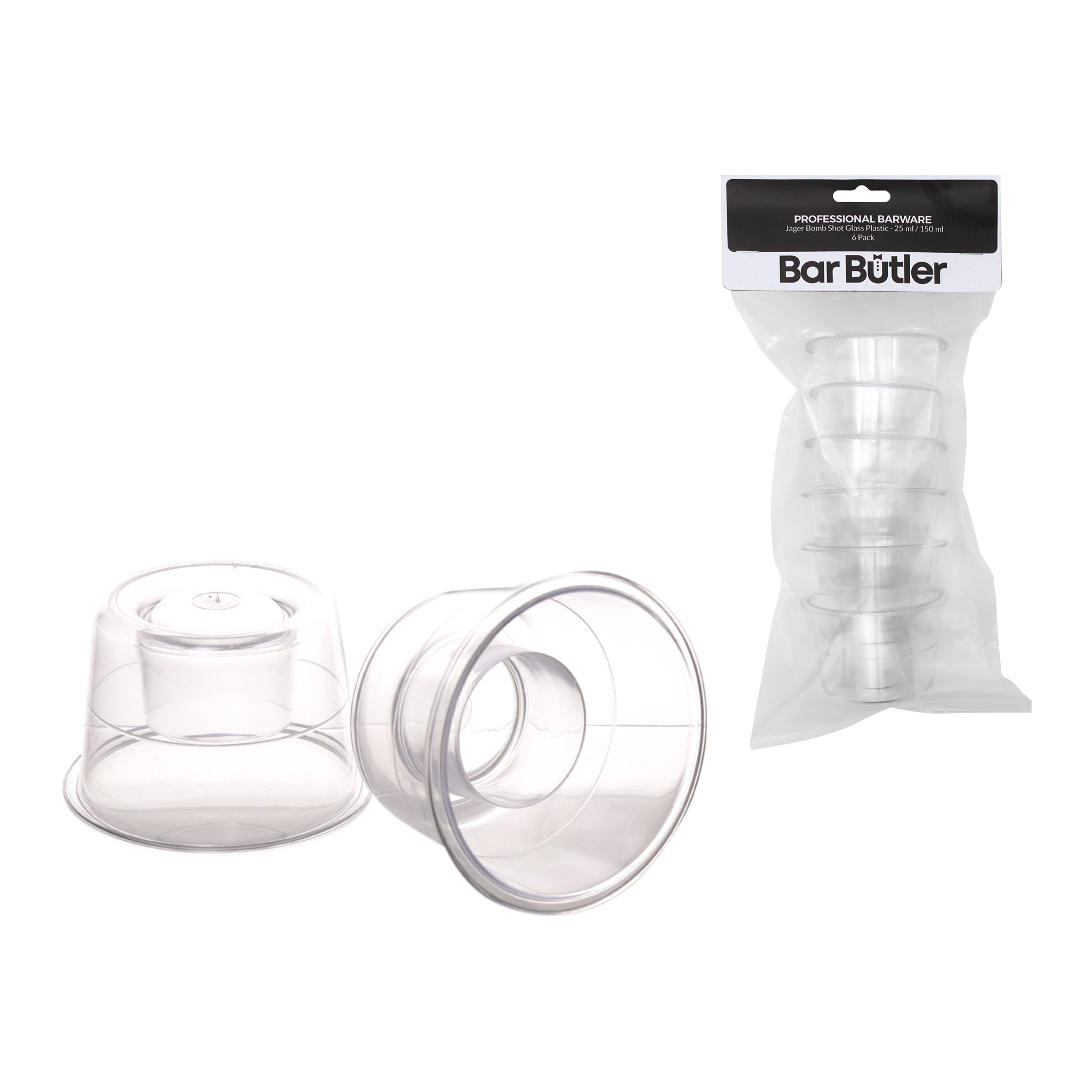 BAR BUTLER JAGER BOMB PLASTIC SHOT GLASSES 25ML/145ML, 6 PACK
