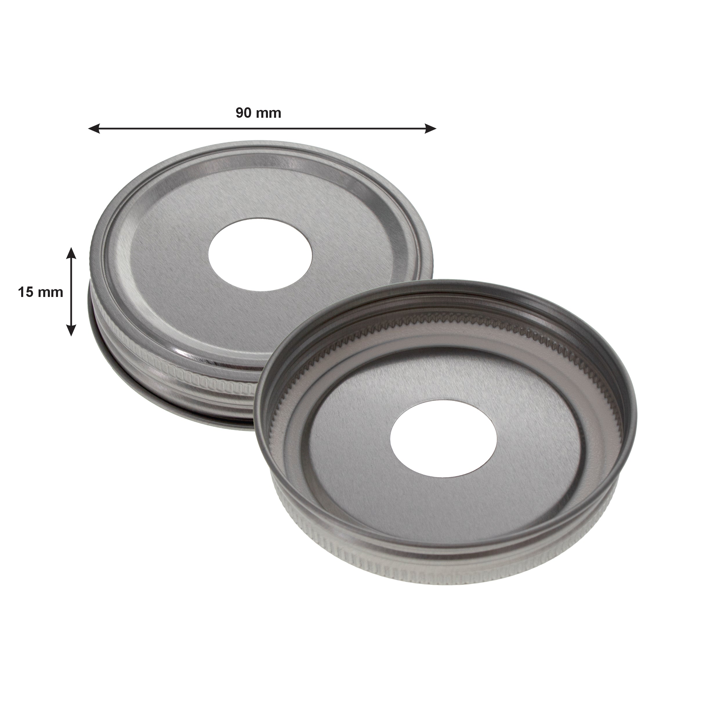 REGENT JAR LIDS WITH CUT OUT FOR CANDLE OR STRAW ST. STEEL 2PK, 90MM DIA