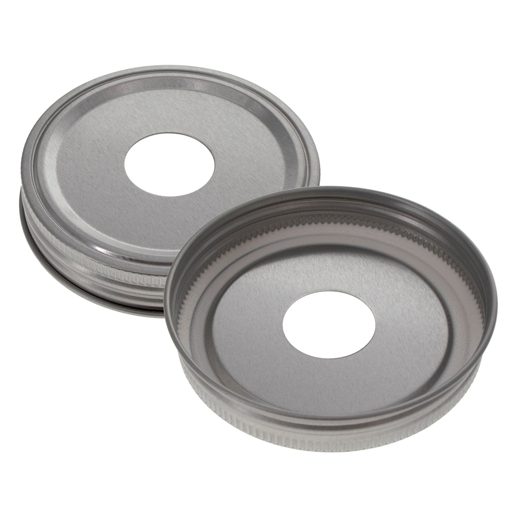REGENT JAR LIDS WITH CUT OUT FOR CANDLE OR STRAW ST. STEEL 2PK, 90MM DIA