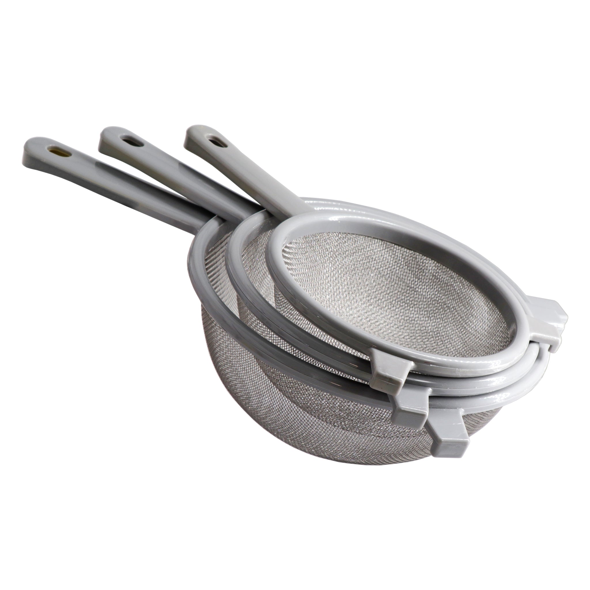 REGENT KITCHEN STRAINERS ST STEEL WITH PP PLASTIC FRAME GREY 3PCS SET, 150 l 180 l 210MM DIA