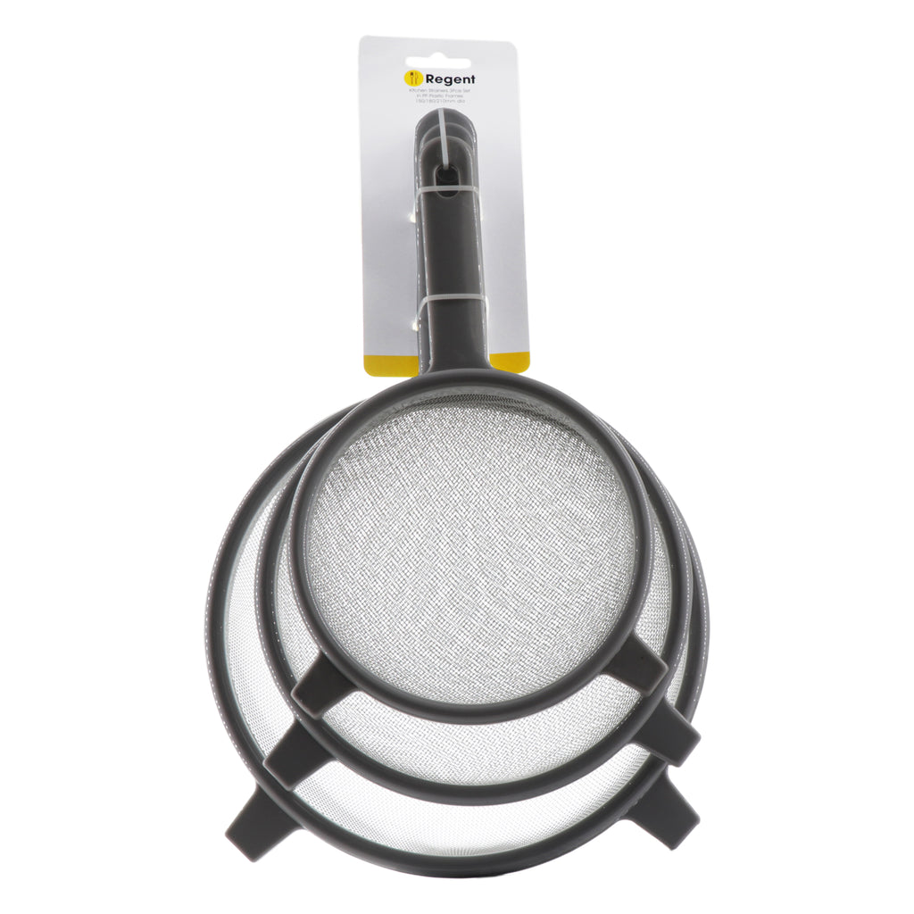 REGENT KITCHEN STRAINERS ST STEEL WITH PP PLASTIC FRAME GREY 3PCS SET, 150 l 180 l 210MM DIA