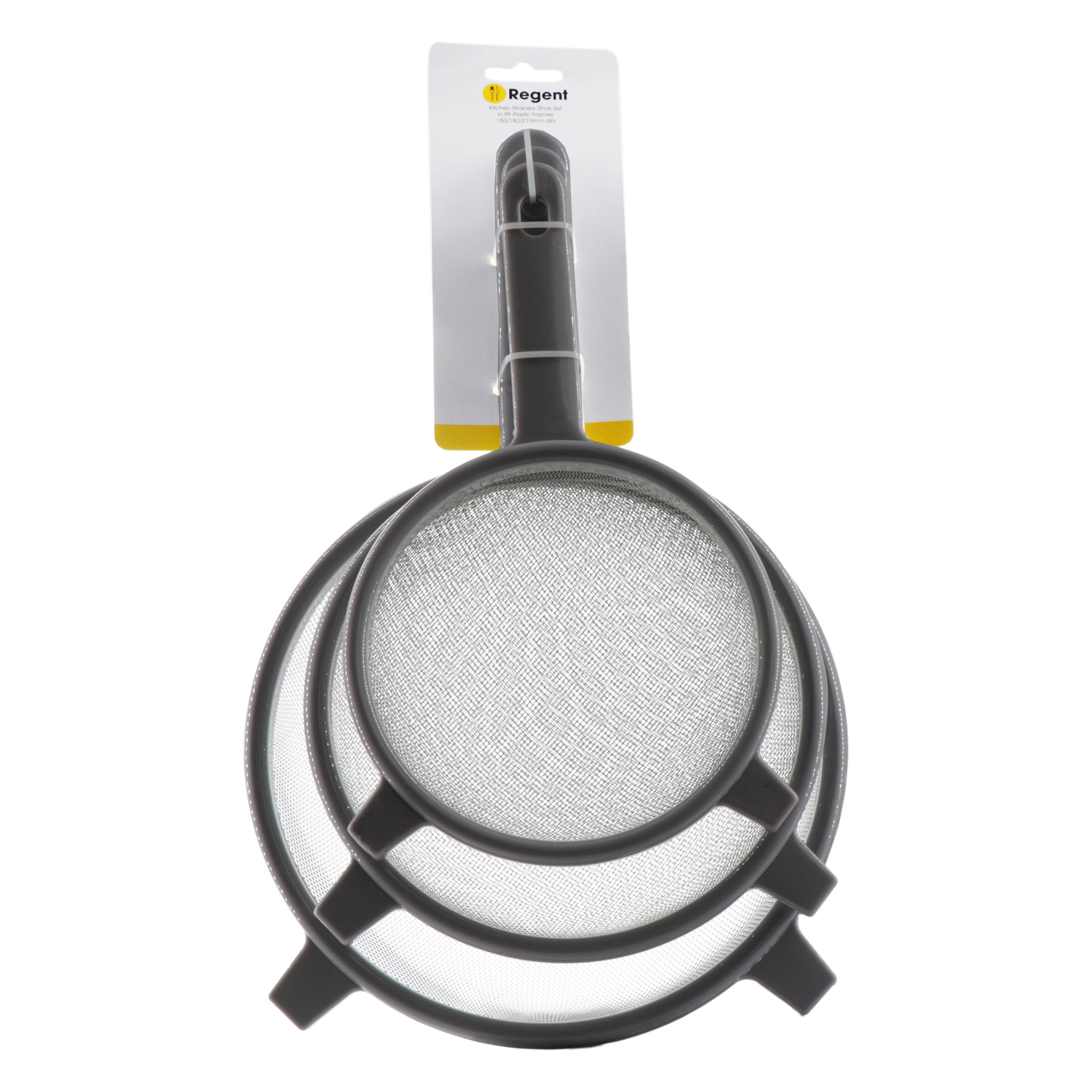 REGENT KITCHEN STRAINERS ST STEEL WITH PP PLASTIC FRAME GREY 3PCS SET, 150 l 180 l 210MM DIA