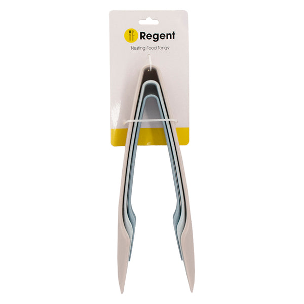 REGENT KITCHEN COLOURED NESTING FOOD TONGS PLASTIC 3PCS SET, (250/215/185X40MM)