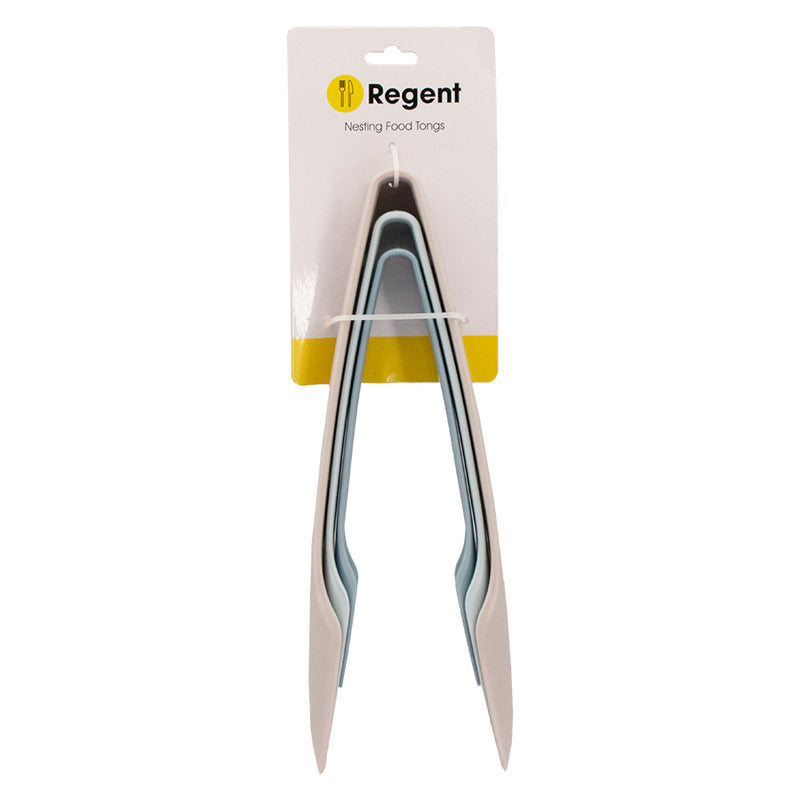 REGENT KITCHEN COLOURED NESTING FOOD TONGS PLASTIC 3PCS SET, 250MM l 215MM l 185MM