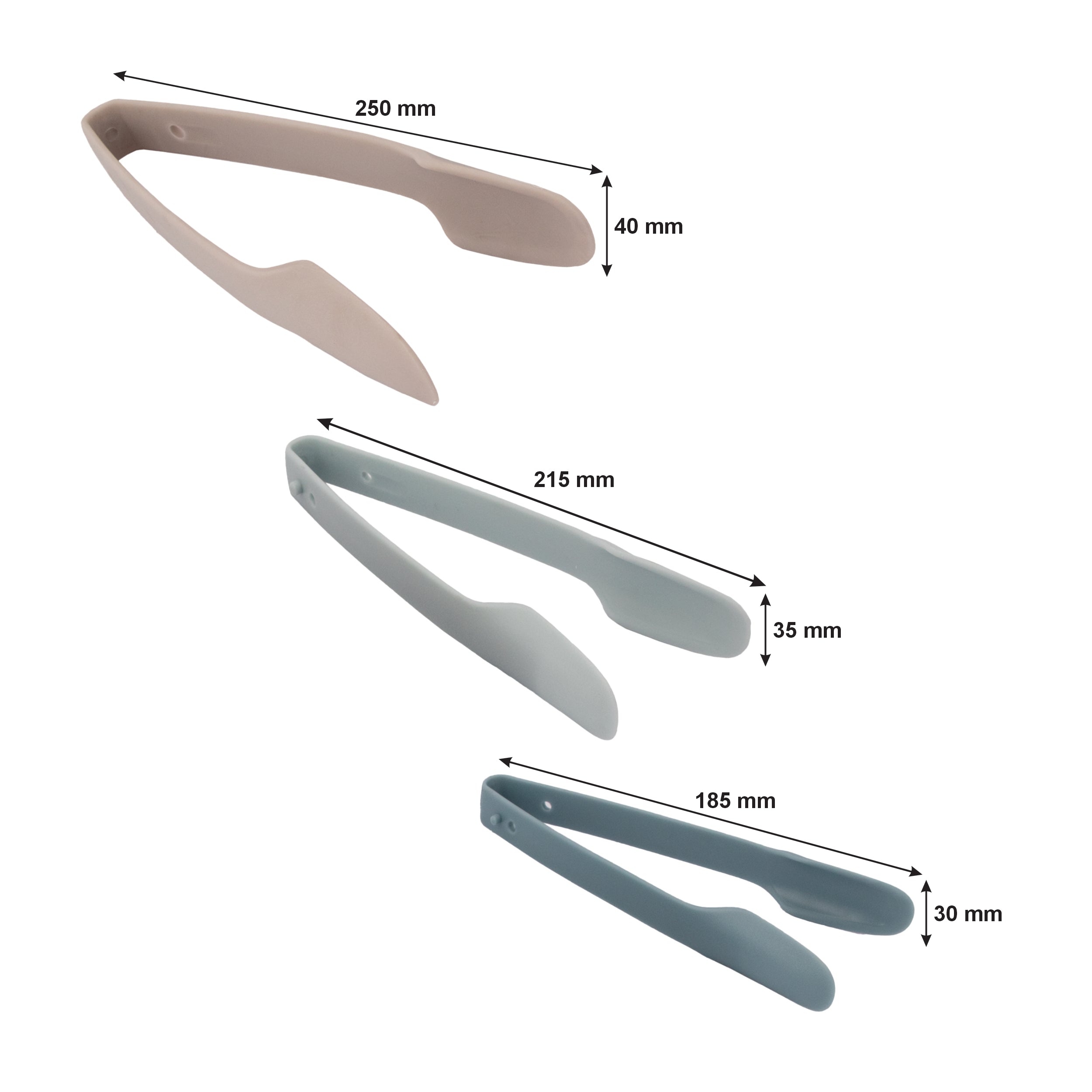 REGENT KITCHEN COLOURED NESTING FOOD TONGS PLASTIC 3PK SET, 250MM l 215MM l 185MM