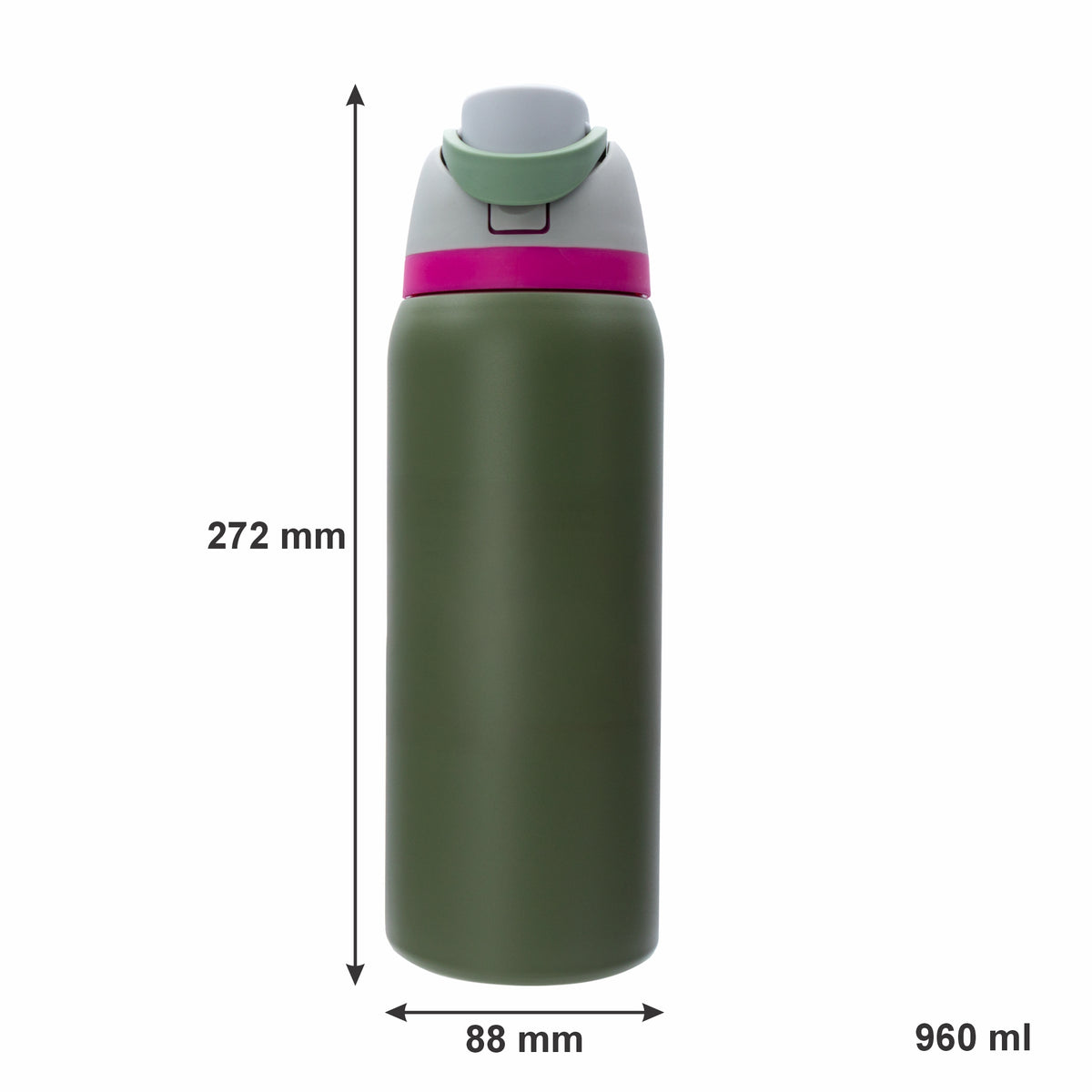 REGENT TRAVEL VACUUM FLASK STAINLESS STEEL WITH SIP STRAW OLIVE GREEN, 960ML