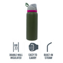 REGENT TRAVEL VACUUM FLASK STAINLESS STEEL WITH SIP STRAW OLIVE GREEN, 960ML