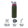 REGENT TRAVEL VACUUM FLASK STAINLESS STEEL WITH SIP STRAW OLIVE GREEN, 960ML