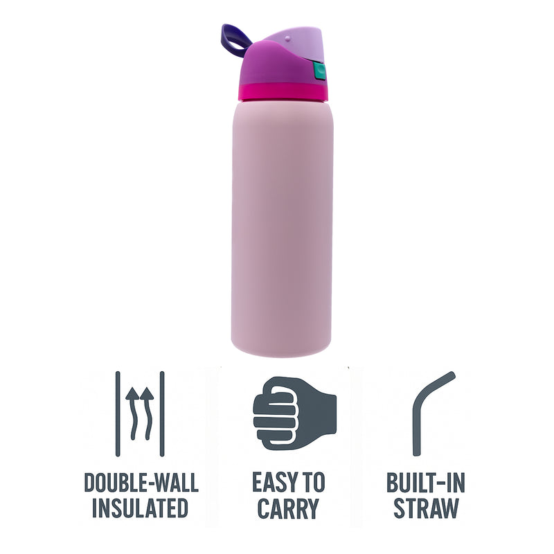 REGENT TRAVEL VACUUM FLASK STAINLESS STEEL WITH SIP STRAW PINK, 960ML
