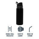 REGENT TRAVEL VACUUM FLASK STAINLESS STEEL WITH SIP STRAW BLACK, 960ML