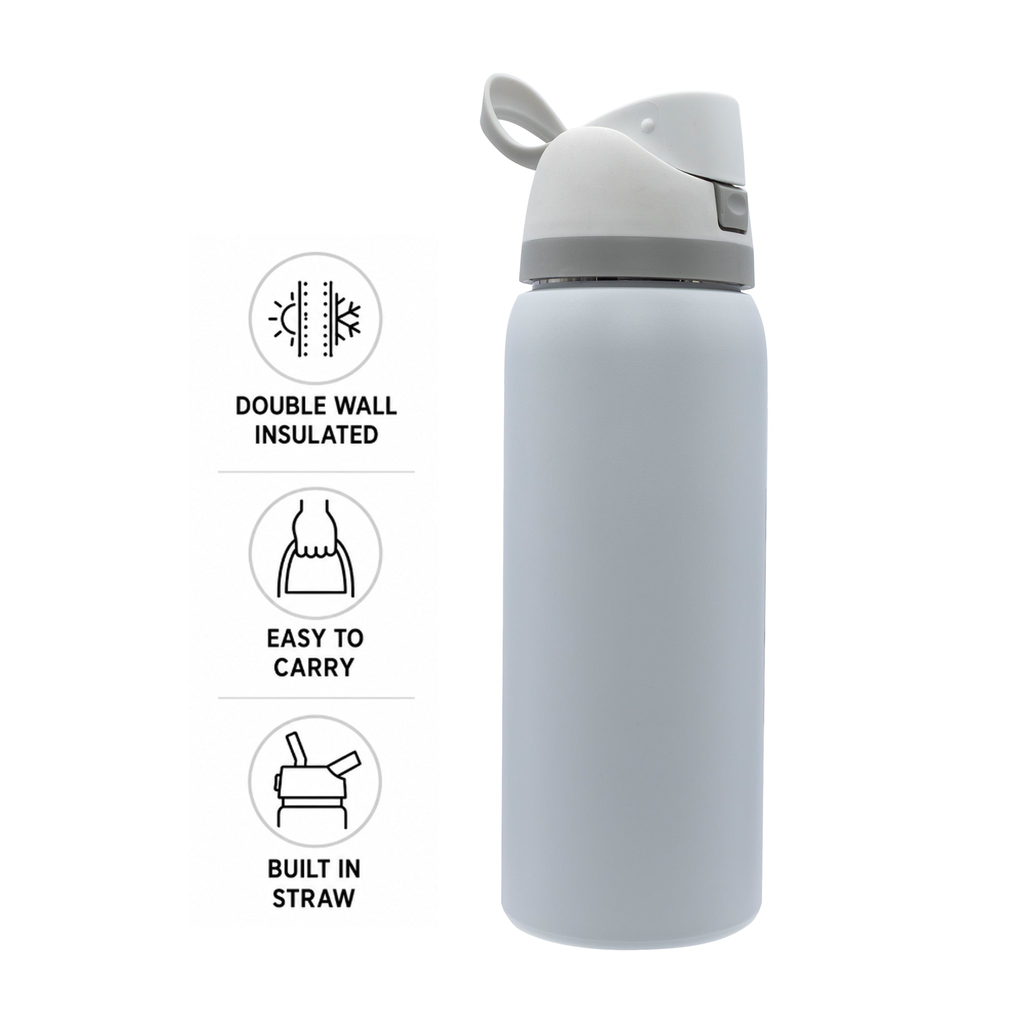 REGENT TRAVEL VACUUM FLASK STAINLESS STEEL WITH SIP STRAW WHITE, 960ML