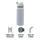 REGENT TRAVEL VACUUM FLASK STAINLESS STEEL WITH SIP STRAW WHITE, 960ML
