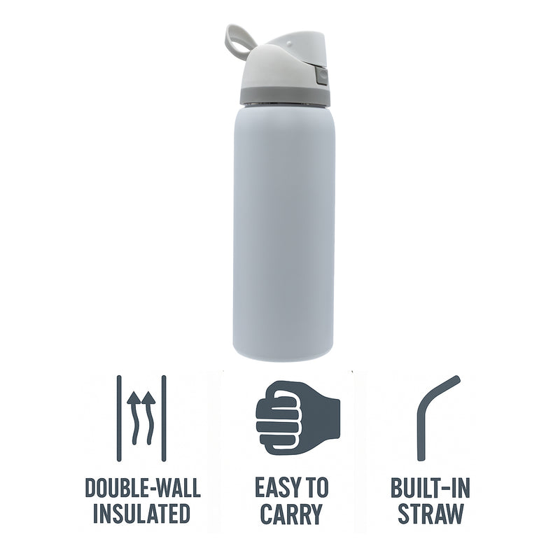 REGENT TRAVEL VACUUM FLASK STAINLESS STEEL WITH SIP STRAW WHITE, 960ML