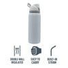 REGENT TRAVEL VACUUM FLASK STAINLESS STEEL WITH SIP STRAW WHITE, 960ML