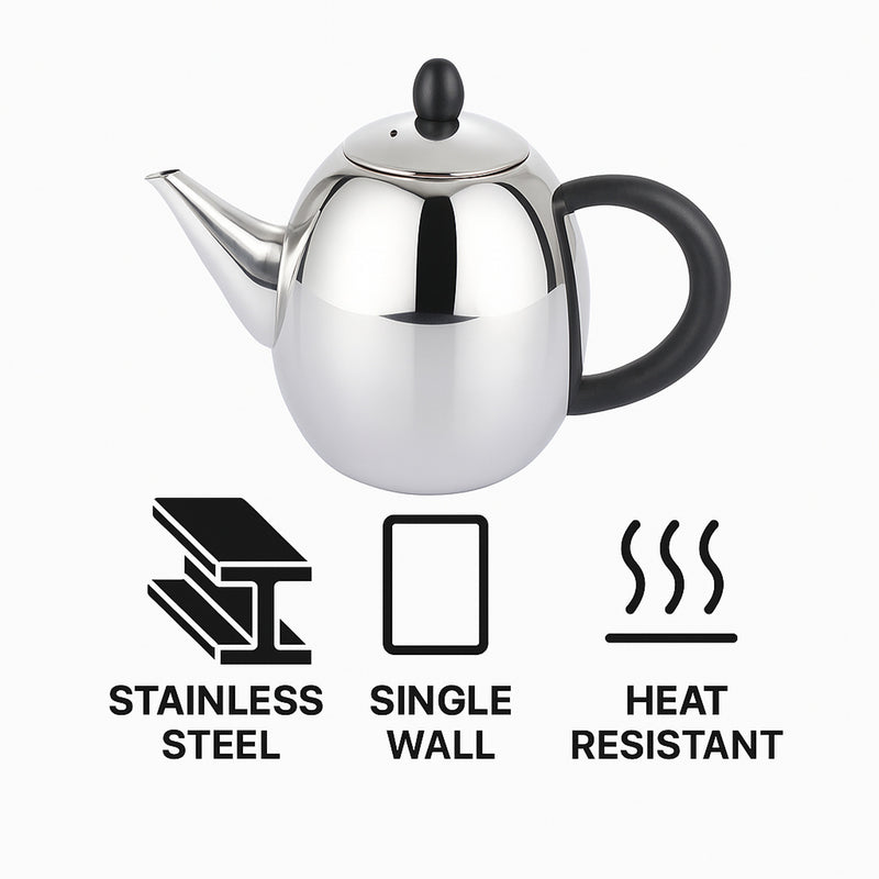 REGENT UJI TEAPOT S/STEEL WITH BLACK BAKELITE HANDLE & KNOB, 1LT