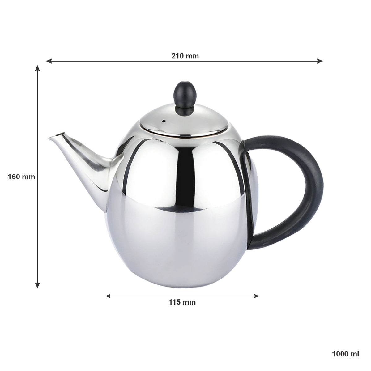 REGENT UJI TEAPOT ST STEEL WITH BLACK BAKELITE HANDLE & KNOB, 1L
