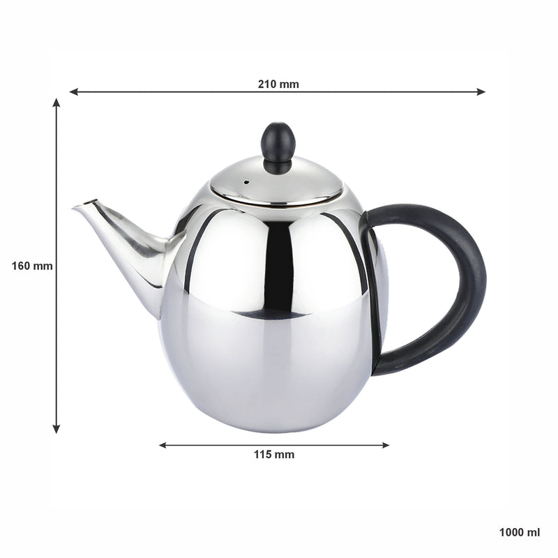 REGENT UJI TEAPOT S/STEEL WITH BLACK BAKELITE HANDLE & KNOB, 1LT