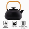 REGENT CAST IRON NAMBU TEKKI STYLE JAPANESE TEAPOT WITH BAMBOO HANDLE BLACK, (900ML)