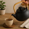REGENT CAST IRON NAMBU TEKKI STYLE JAPANESE TEAPOT WITH BAMBOO HANDLE BLACK, (900ML)