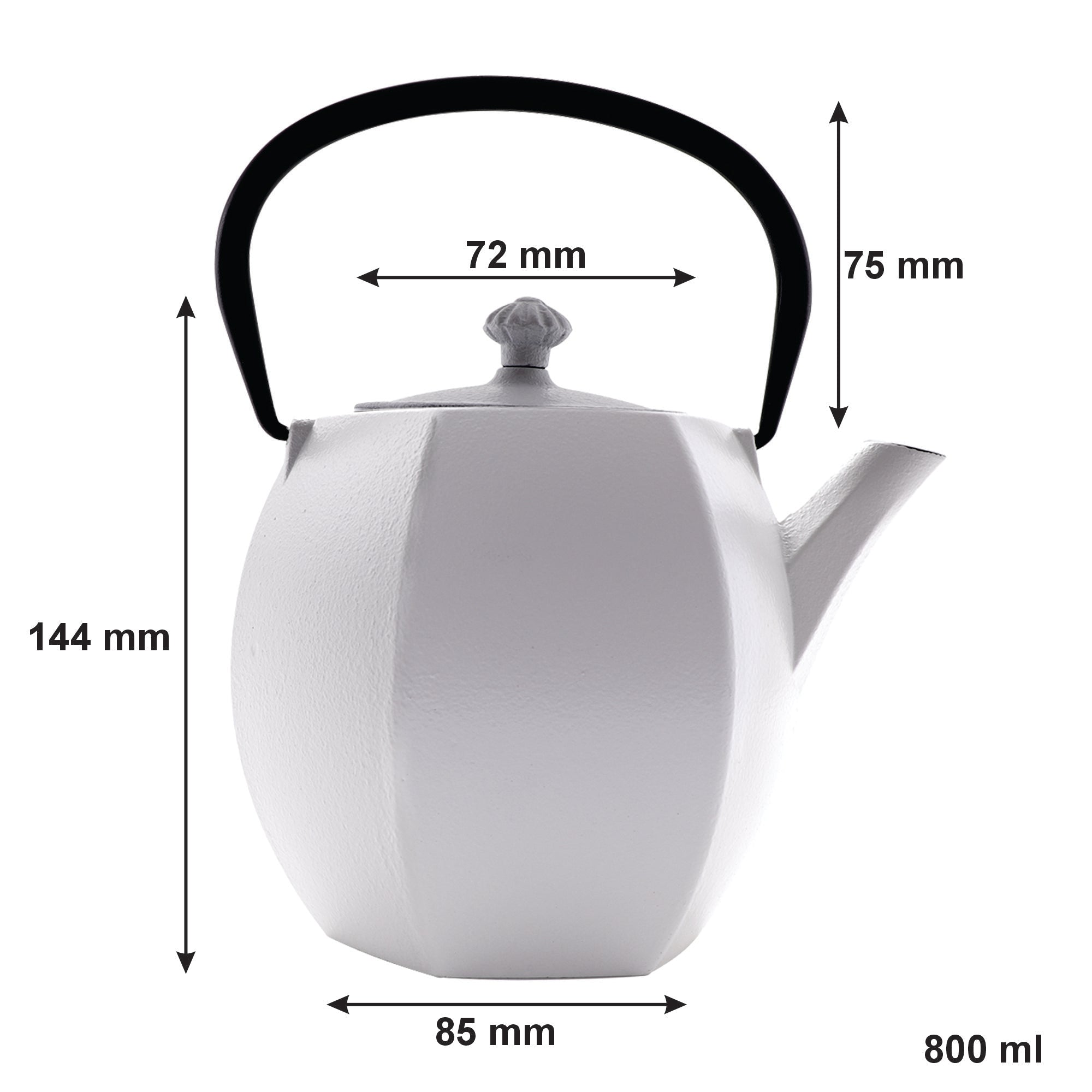 REGENT CAST IRON NAMBU TEKKI STYLE JAPANESE TEAPOT WHITE WITH BLACK HANDLE, 800ML