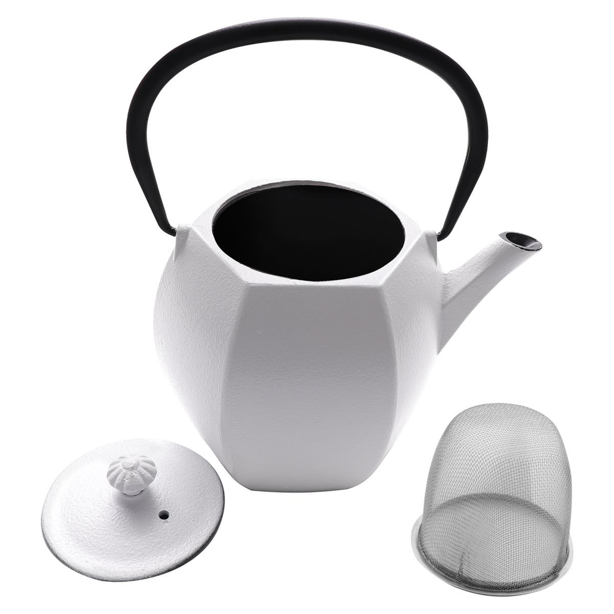 REGENT CAST IRON NAMBU TEKKI STYLE JAPANESE TEAPOT WHITE WITH BLACK HANDLE, 800ML