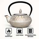 REGENT CAST IRON CHINESE TEAPOT WHITE AND GOLD, (500ML)