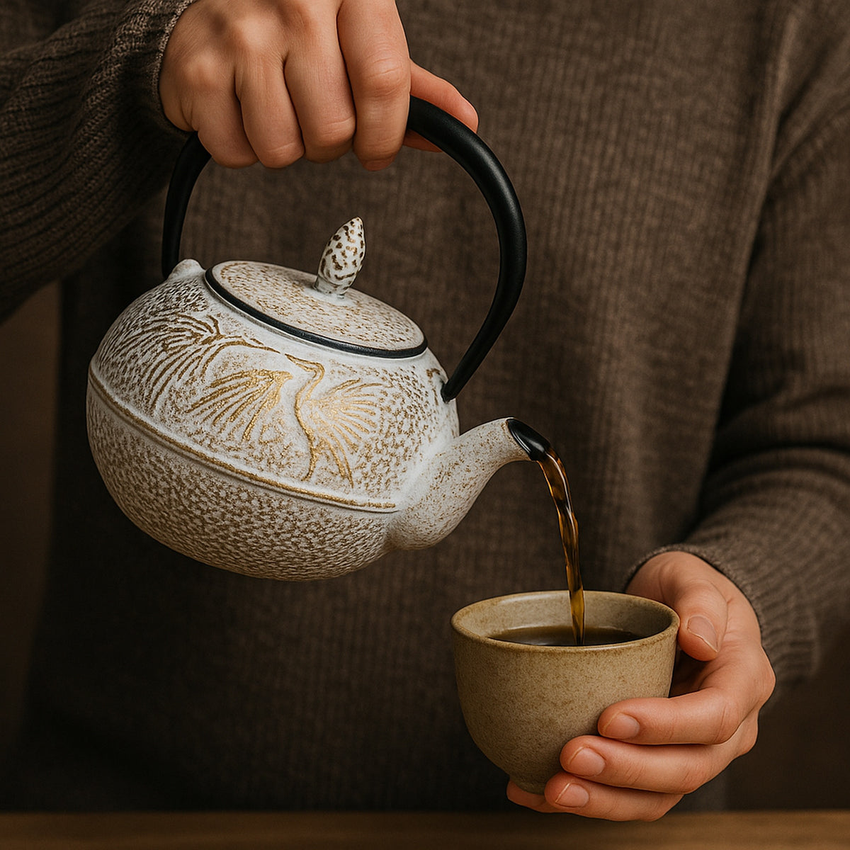 REGENT CAST IRON CHINESE TEAPOT WHITE AND GOLD, 500ML
