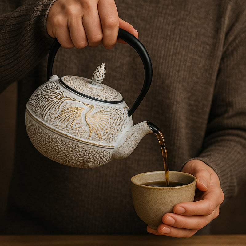 REGENT CAST IRON CHINESE TEAPOT WHITE AND GOLD, (500ML)