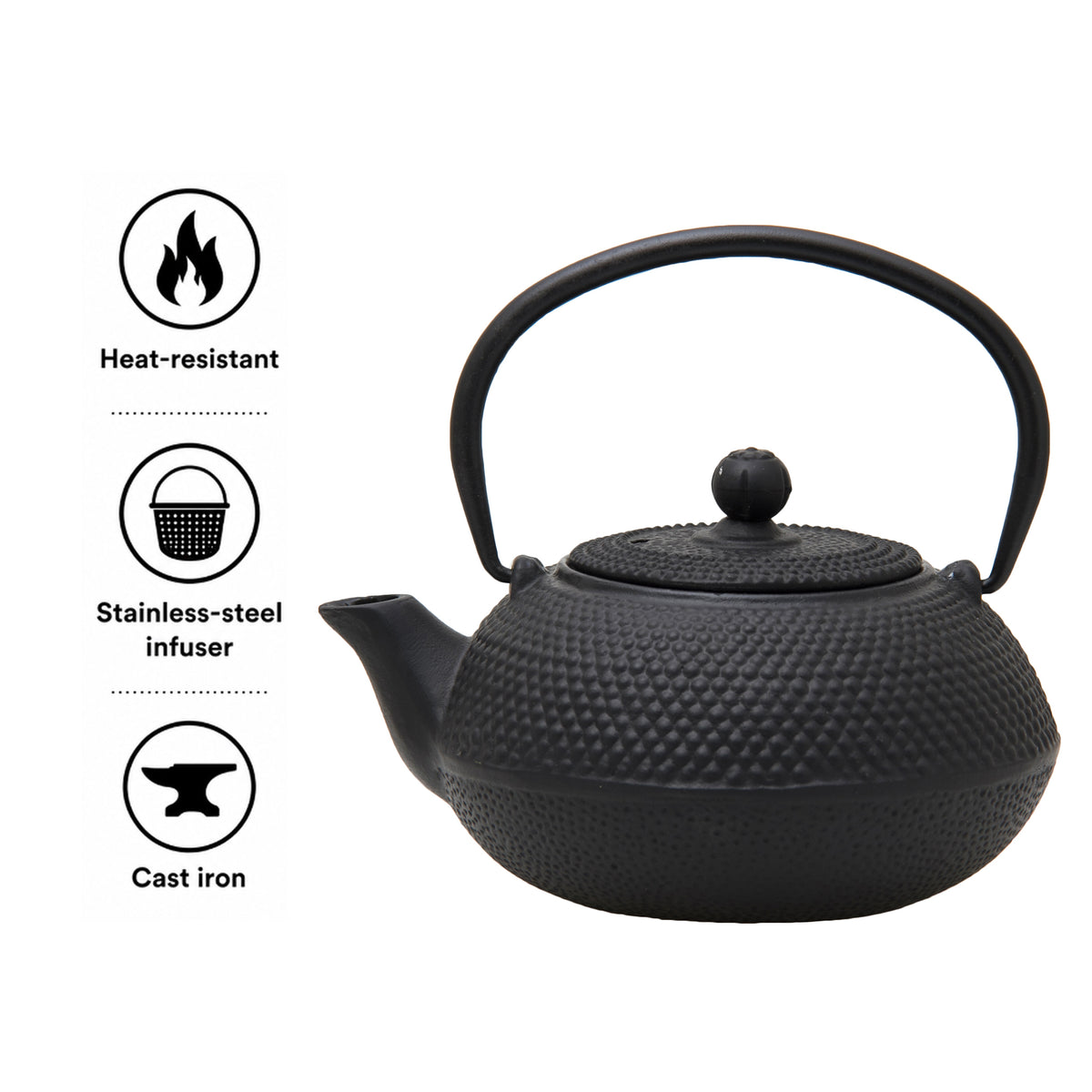 REGENT CAST IRON CHINESE TEAPOT BLACK, 600ML