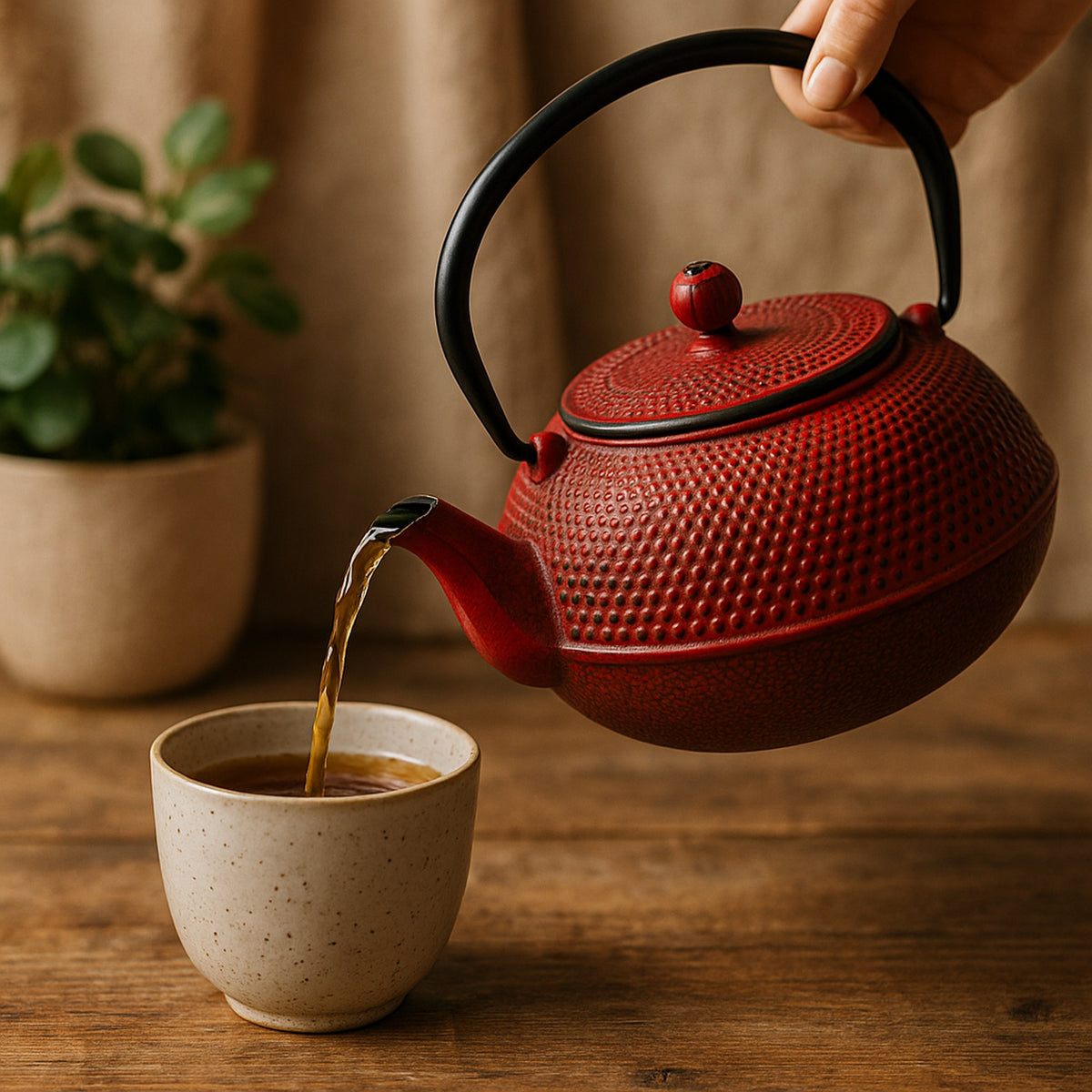 REGENT CAST IRON CHINESE TEAPOT RED, 600ML