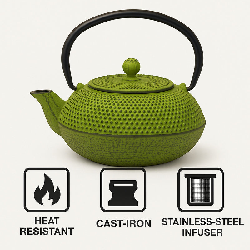 REGENT CAST IRON CHINESE TEAPOT LIME GREEN, (600ML)